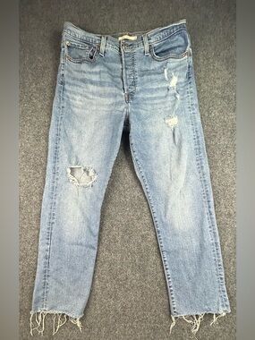 Levi's Light Blue Straight-Leg Distressed Button Fly Women's Jeans Size 33